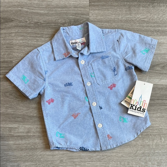 NEW Kids Headquarters baby boys vehicle print short sleeve button down shirt - Picture 1 of 2